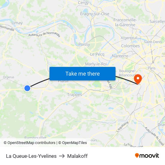 La Queue-Les-Yvelines to Malakoff map