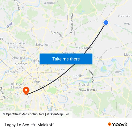 Lagny-Le-Sec to Malakoff map