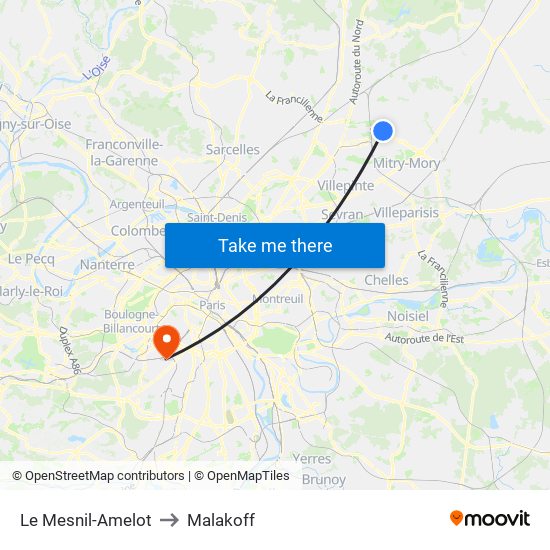 Le Mesnil-Amelot to Malakoff map