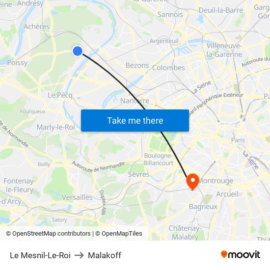 Le Mesnil-Le-Roi to Malakoff map