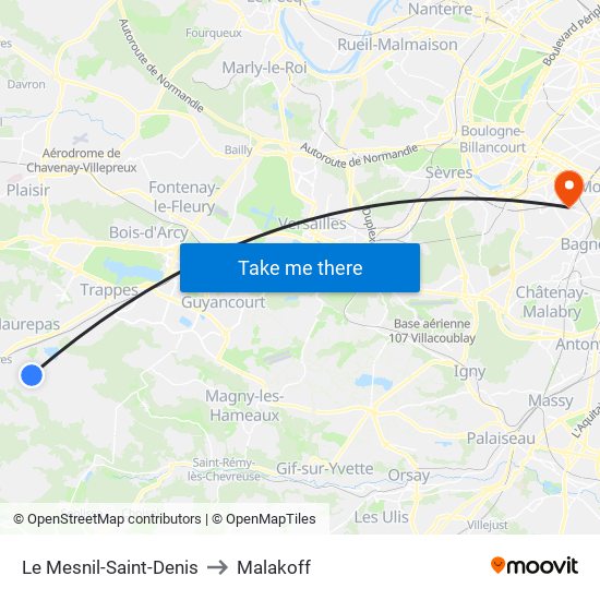 Le Mesnil-Saint-Denis to Malakoff map