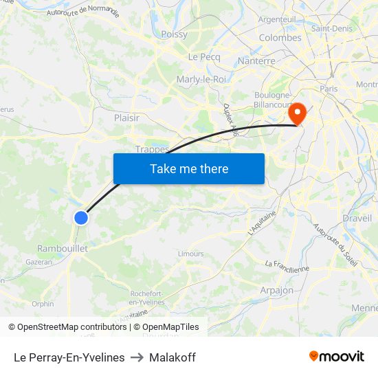 Le Perray-En-Yvelines to Malakoff map