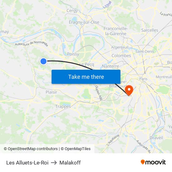 Les Alluets-Le-Roi to Malakoff map