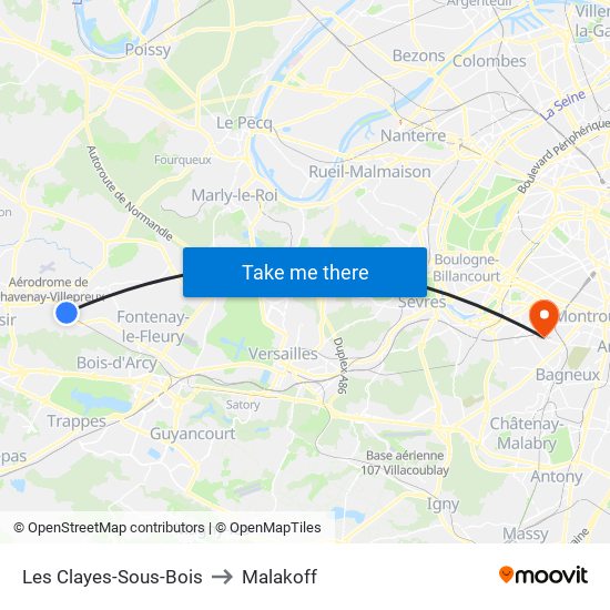 Les Clayes-Sous-Bois to Malakoff map
