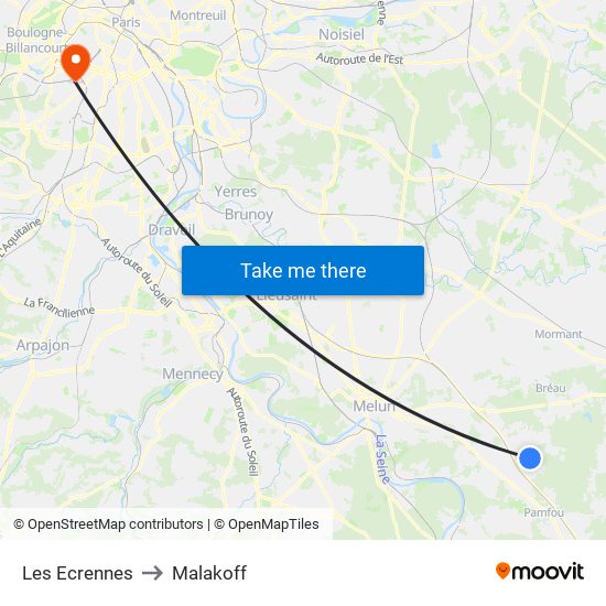 Les Ecrennes to Malakoff map