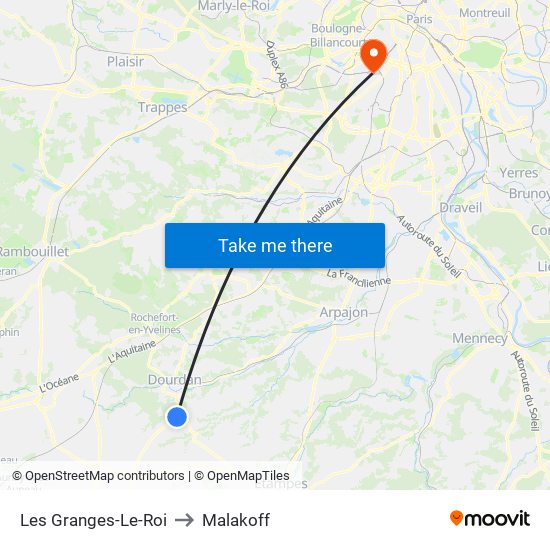 Les Granges-Le-Roi to Malakoff map
