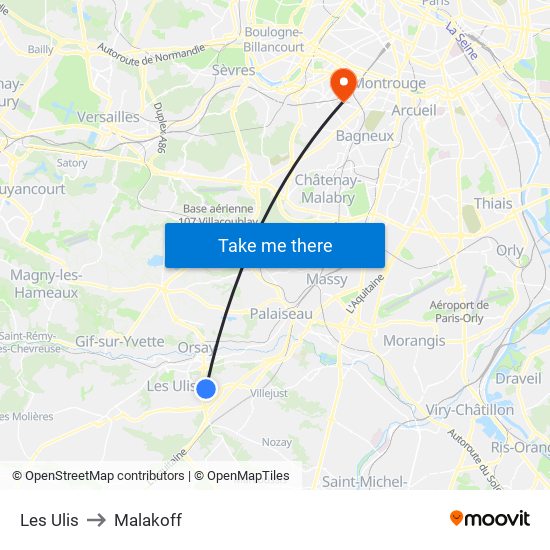 Les Ulis to Malakoff map