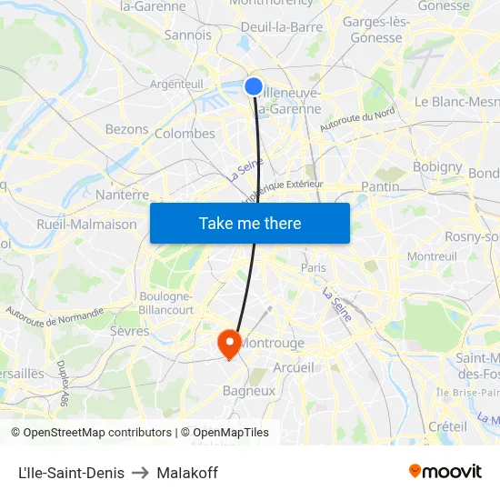 L'Ile-Saint-Denis to Malakoff map