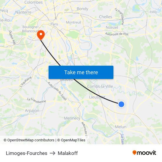 Limoges-Fourches to Malakoff map