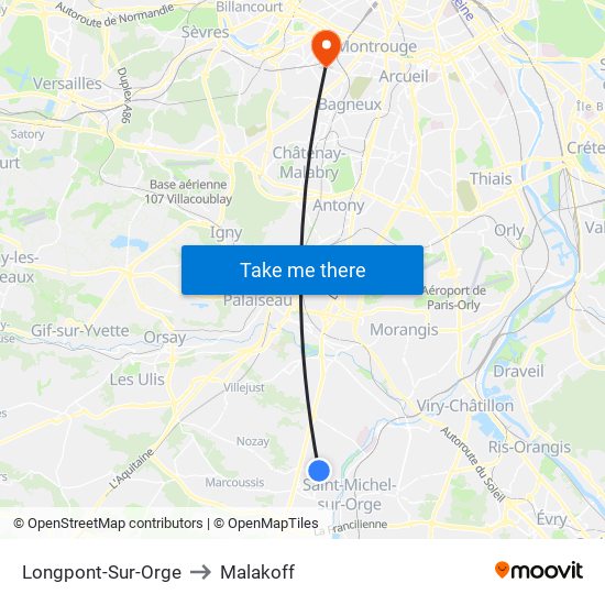 Longpont-Sur-Orge to Malakoff map