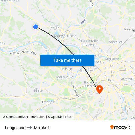 Longuesse to Malakoff map