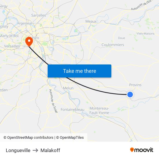 Longueville to Malakoff map