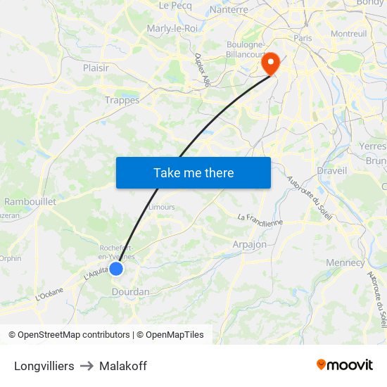 Longvilliers to Malakoff map