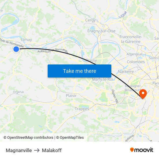 Magnanville to Malakoff map