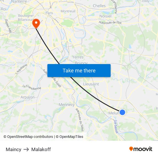 Maincy to Malakoff map