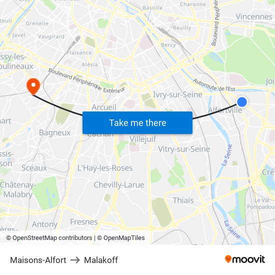 Maisons-Alfort to Malakoff map