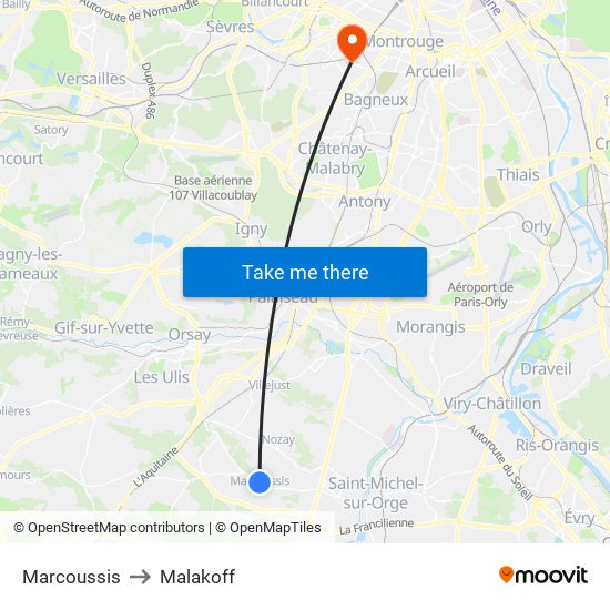 Marcoussis to Malakoff map