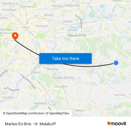 Marles-En-Brie to Malakoff map