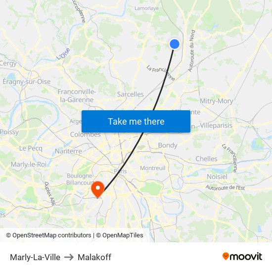 Marly-La-Ville to Malakoff map