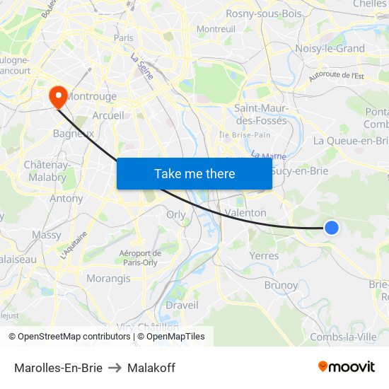 Marolles-En-Brie to Malakoff map