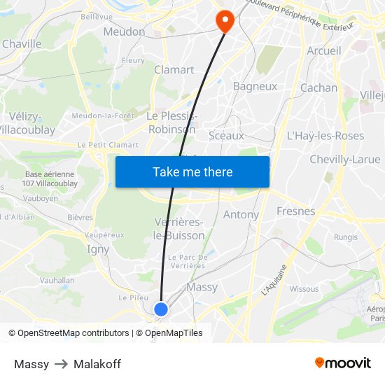 Massy to Malakoff map