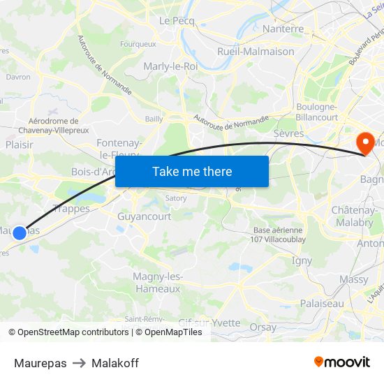 Maurepas to Malakoff map