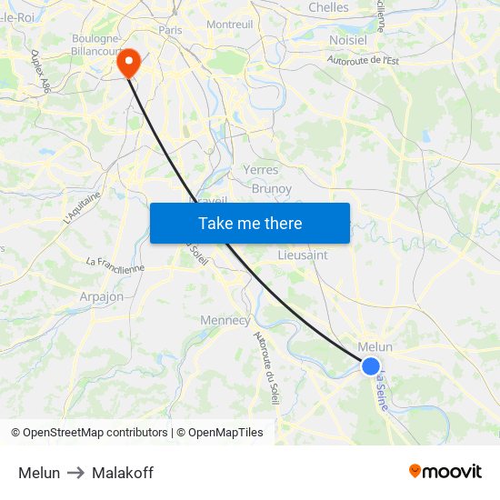 Melun to Malakoff map