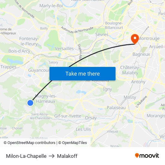 Milon-La-Chapelle to Malakoff map