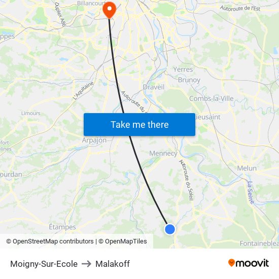 Moigny-Sur-Ecole to Malakoff map