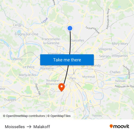 Moisselles to Malakoff map