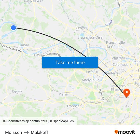Moisson to Malakoff map