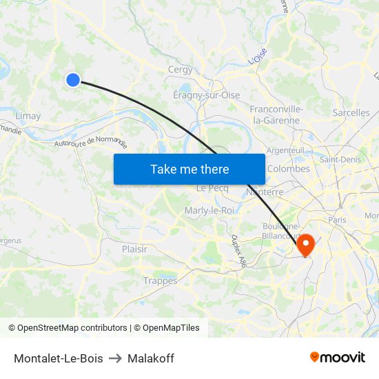 Montalet-Le-Bois to Malakoff map