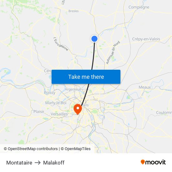 Montataire to Malakoff map