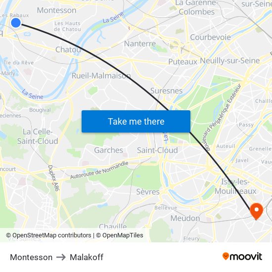 Montesson to Malakoff map
