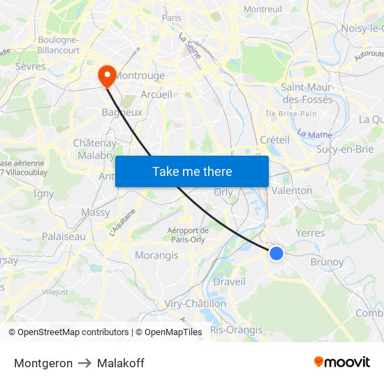 Montgeron to Malakoff map