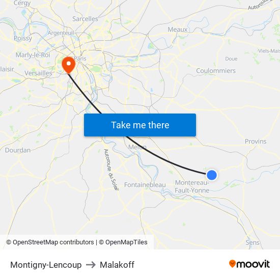 Montigny-Lencoup to Malakoff map