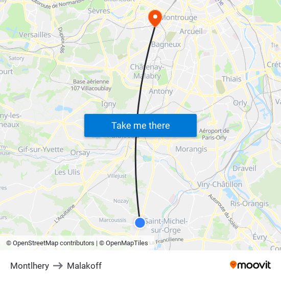 Montlhery to Malakoff map