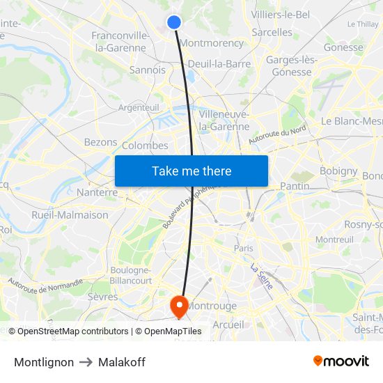 Montlignon to Malakoff map