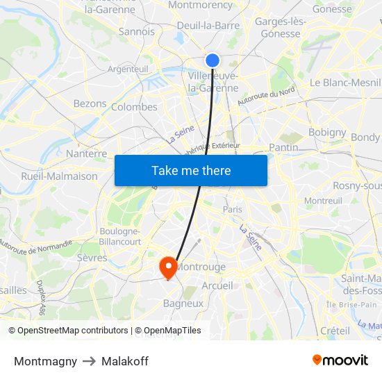 Montmagny to Malakoff map