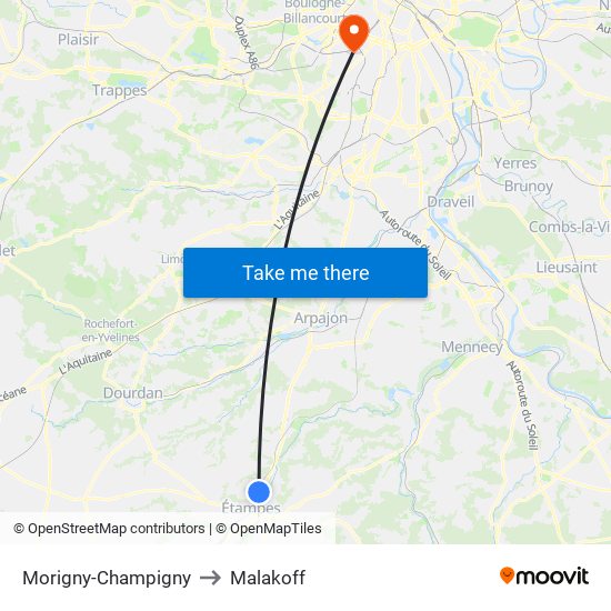 Morigny-Champigny to Malakoff map