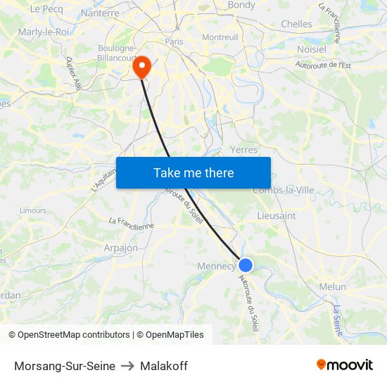 Morsang-Sur-Seine to Malakoff map