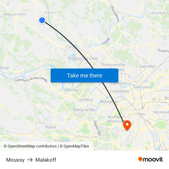 Moussy to Malakoff map