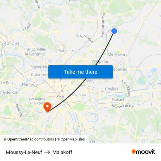 Moussy-Le-Neuf to Malakoff map