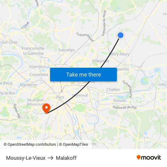 Moussy-Le-Vieux to Malakoff map