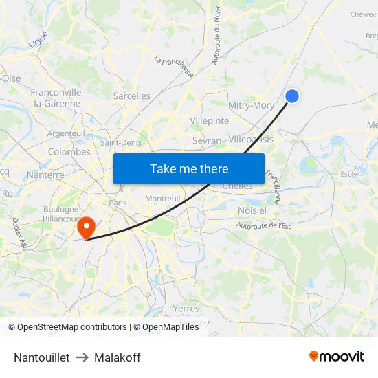 Nantouillet to Malakoff map