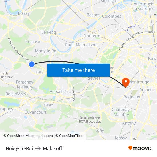 Noisy-Le-Roi to Malakoff map