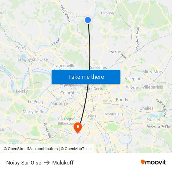 Noisy-Sur-Oise to Malakoff map