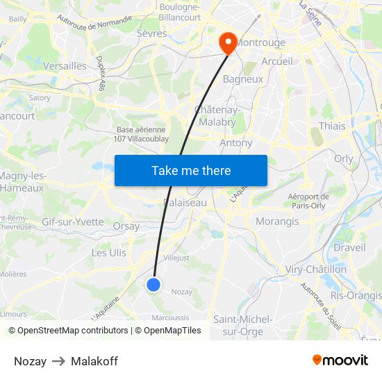 Nozay to Malakoff map