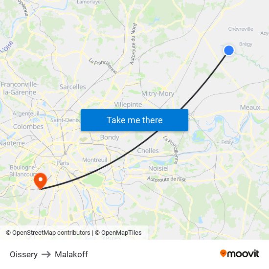 Oissery to Malakoff map