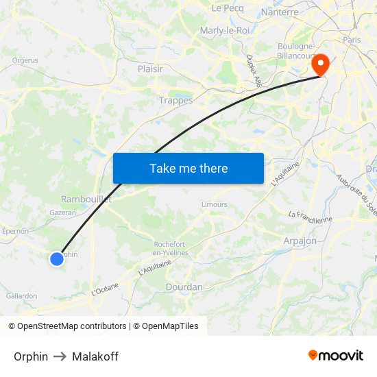 Orphin to Malakoff map